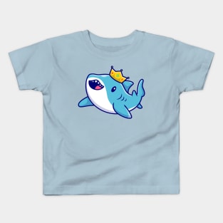 Cute King Shark Swimming With Crown Cartoon Kids T-Shirt